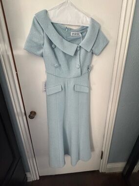 Self-Portrait Light Blue Tweed Midi Dress